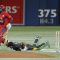 International XI batsman Devon Smith scrambles back as Asia/Canada wicket keeper lays on the ground after diving for a ball. Bagai was eventually able to stump Smith but not for the West Indies player hit for a match-high 69 runs to be named Man of the Match (Karan Vyas)